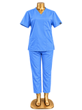 HomeLand 2-Piece Scrubs Set in sky blue, V-neck top and matching trousers