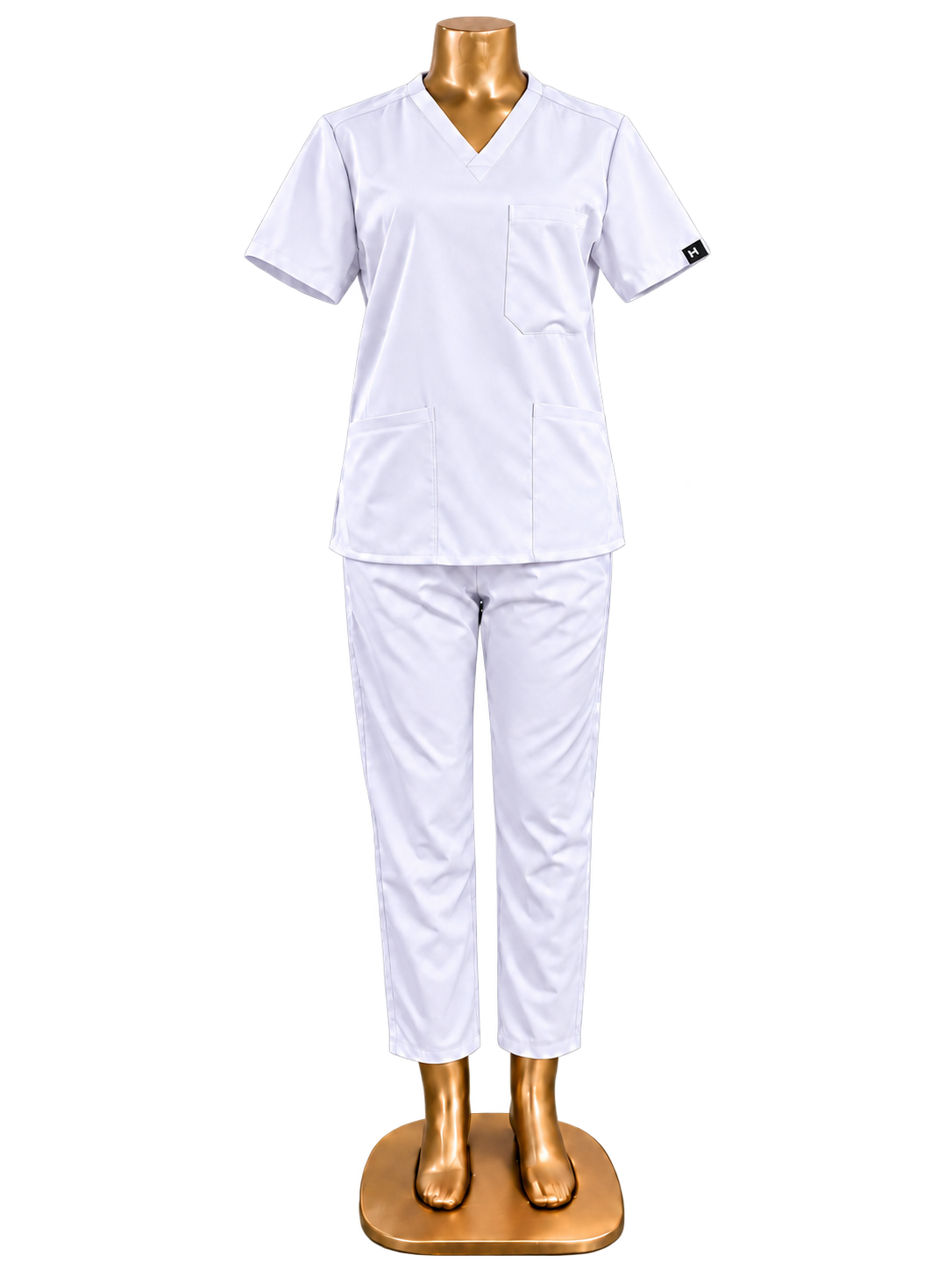 HomeLand 2-Piece Scrubs Set in white, V-neck top and matching trousers