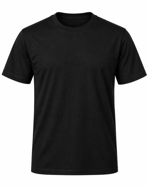 200GSM cotton crew-neck T-shirt in black, front view