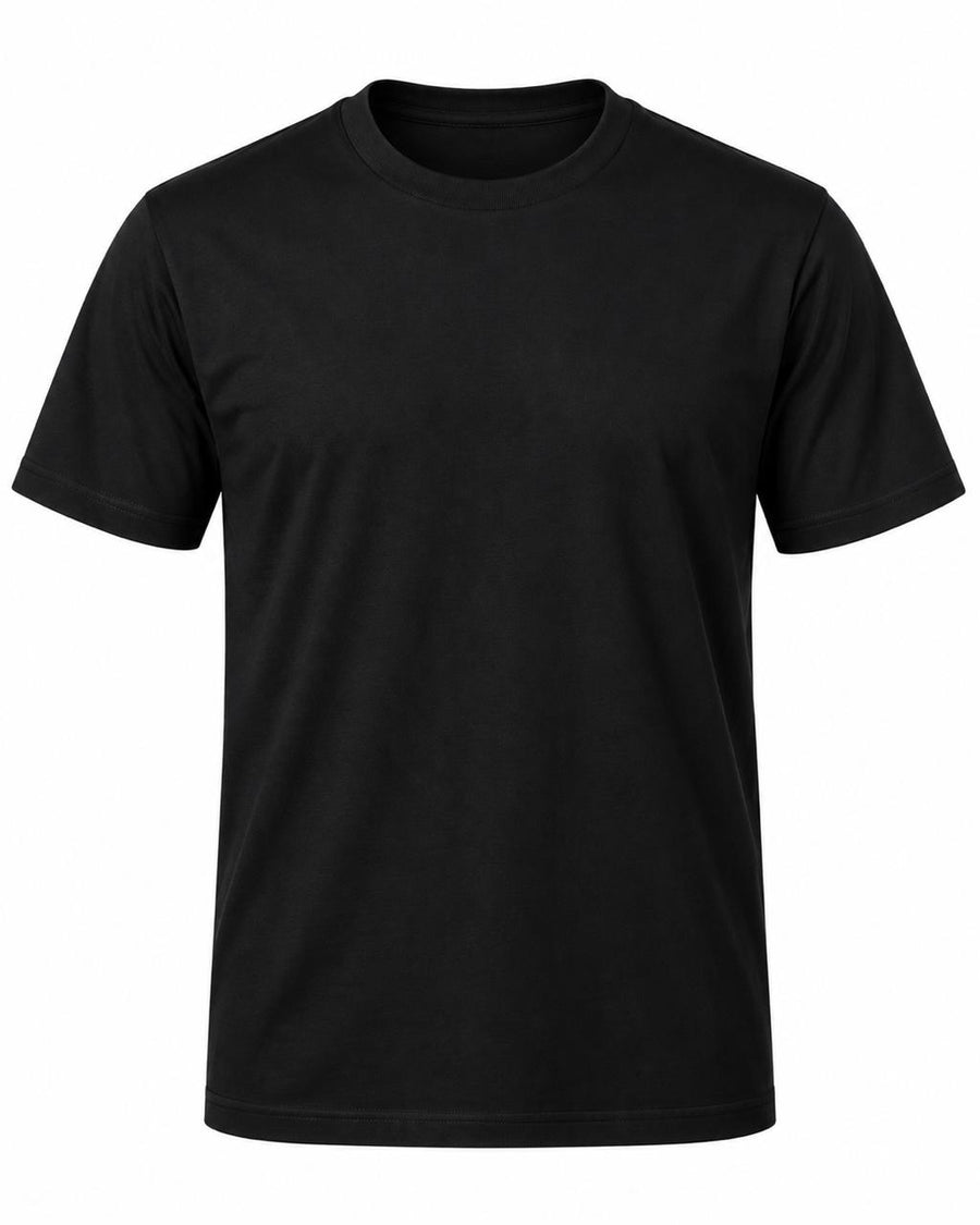 200GSM cotton crew-neck T-shirt in black, front view