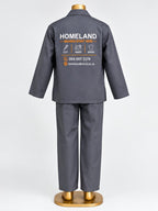 HomeLand Grey Conti Suit, 100% Cotton, in grey with a HomeLand print, back view