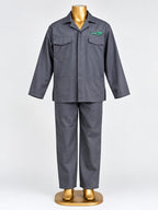 HomeLand Grey Conti Suit, 100% Cotton, in grey with a chest badge, front view
