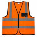 HomeLand Reflective Safety Vest in orange with zip and ID card pocket, front view