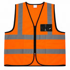 HomeLand Reflective Safety Vest in orange with zip and ID card pocket, front view