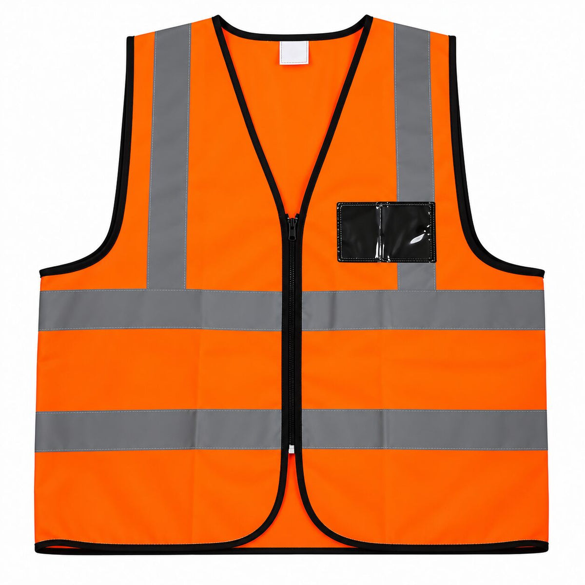 HomeLand Reflective Safety Vest in orange with zip and ID card pocket, front view