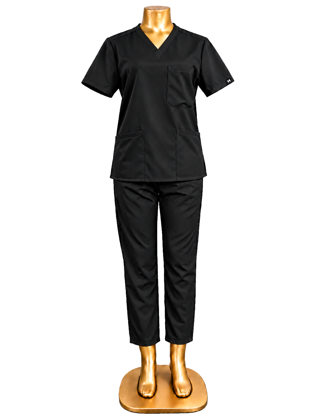 HomeLand 2-Piece Scrubs Set in black, V-neck top and matching trousers